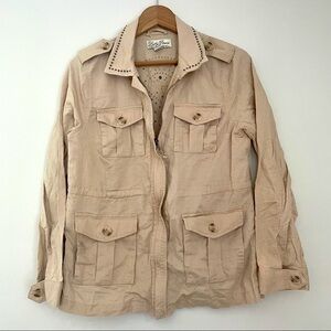 Lucky Brand Linen Blend Chore Coat Jacket Tan Grommet Studded Medium